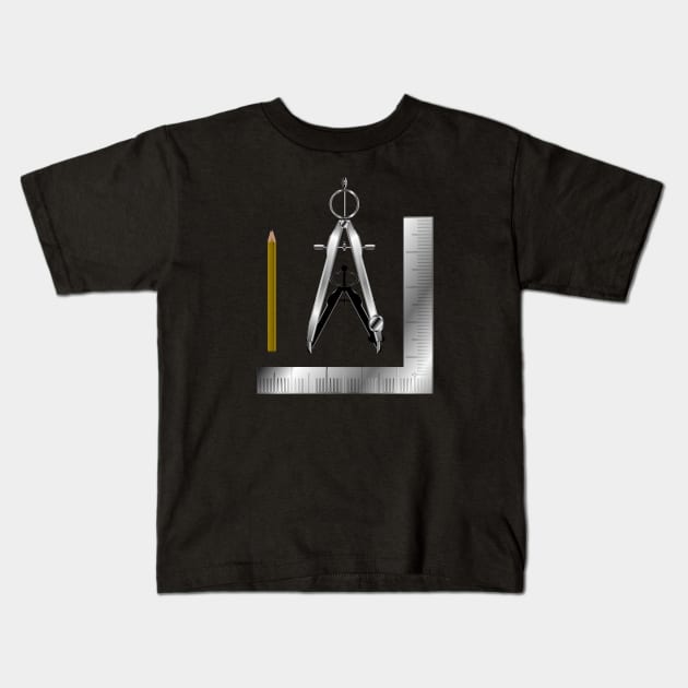 Pencil Square and Compass Kids T-Shirt by geodesyn